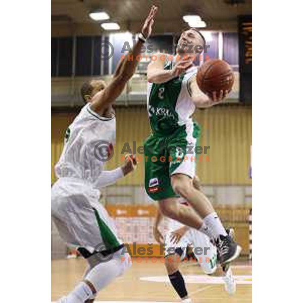 action during Slovenian basketball SuperCup between Petrol Olimpija and Krka in Tivoli Hall, Ljubljana on September 28, 2017