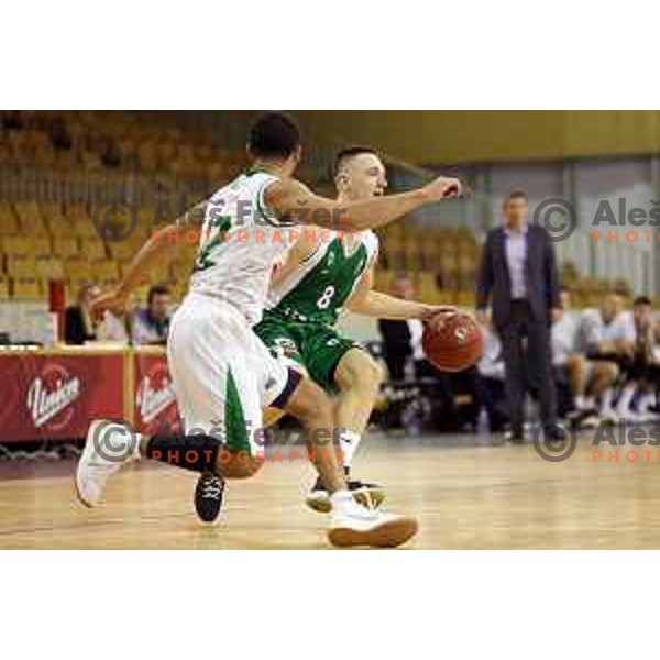 action during Slovenian basketball SuperCup between Petrol Olimpija and Krka in Tivoli Hall, Ljubljana on September 28, 2017