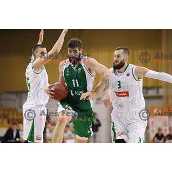 action during Slovenian basketball SuperCup between Petrol Olimpija and Krka in Tivoli Hall, Ljubljana on September 28, 2017
