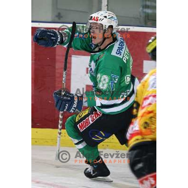 Petrilainen celebrate goal at ice-hockey match ZM Olimpija-Vienna Capitals in Ebel league, played in Ljubljana, Slovenia 7.12.2007. Photo by Ales Fevzer 