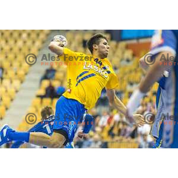 Celje’s Daniel Dujshebaev (44) in action during EHF Champions League match between Celje PL (Slovenia) and PGE Vive Kielce (Poland) in Zlatorog Hall, Celje on September 30th, 2017