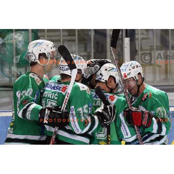 Pavlin, Muric and Felsner at ice-hockey match ZM Olimpija-Vienna Capitals in Ebel league, played in Ljubljana, Slovenia 7.12.2007. Photo by Ales Fevzer 