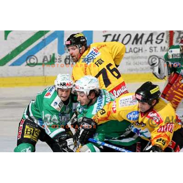 Vnuk (24), Yarema, Fox (76) and Selmser (29) at ice-hockey match ZM Olimpija-Vienna Capitals in Ebel league, played in Ljubljana, Slovenia 7.12.2007. Photo by Ales Fevzer 