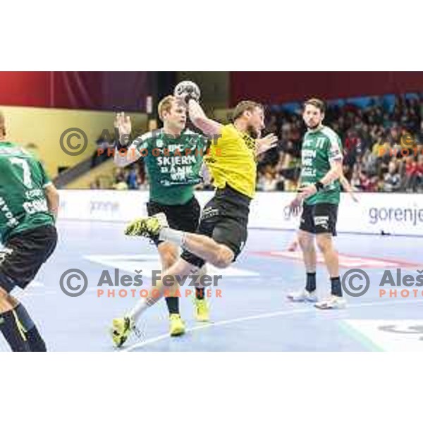 Gorenje’s Zarko Pejovic (99) in action during EHF Champions League match between Gorenje Velenje and Skjern Handbold, in Red Hall, Velenje on October 1st, 2017 