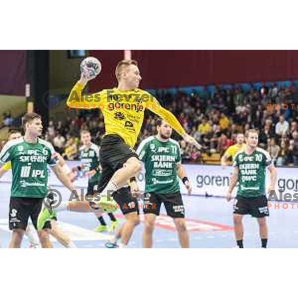 Gorenje’s Rok Ovnicek (10) in action during EHF Champions League match between Gorenje Velenje and Skjern Handbold, in Red Hall, Velenje on October 1st, 2017 