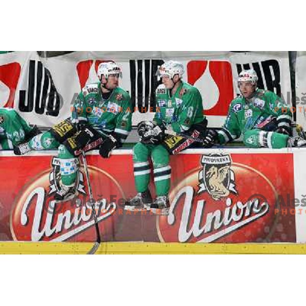 Mitchell, Groznik, Kuznik at ice-hockey match ZM Olimpija-Vienna Capitals in Ebel league, played in Ljubljana, Slovenia 7.12.2007. Photo by Ales Fevzer 