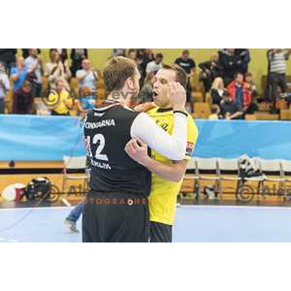 Team Gorenje celebrating after EHF Champions League match between Gorenje Velenje and Skjern Handbold, in Red Hall, Velenje on October 1st, 2017 