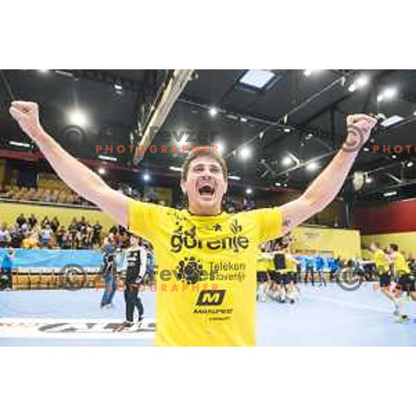 Gorenje’s Robert Markotic (24) celebrating after EHF Champions League match between Gorenje Velenje and Skjern Handbold, in Red Hall, Velenje on October 1st, 2017 