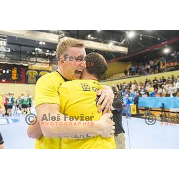 Jan Grebenc celebrating after EHF Champions League match between Gorenje Velenje and Skjern Handbold, in Red Hall, Velenje on October 1st, 2017 