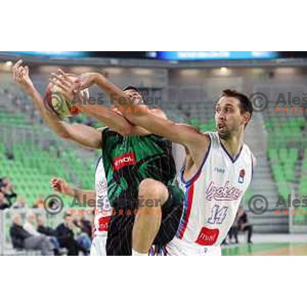 of Petrol Olimpija in action during ABA league basketball match between Petrol Olimpija and Igokea in SRC Stozice, Ljubljana on October 2, 2017
