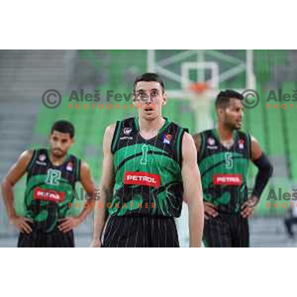 of Petrol Olimpija in action during ABA league basketball match between Petrol Olimpija and Igokea in SRC Stozice, Ljubljana on October 2, 2017