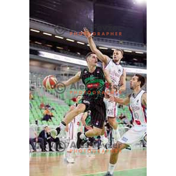 of Petrol Olimpija in action during ABA league basketball match between Petrol Olimpija and Igokea in SRC Stozice, Ljubljana on October 2, 2017