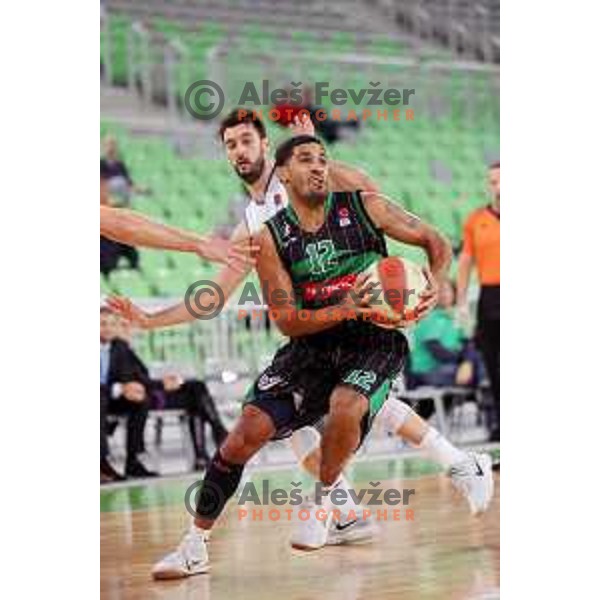 of Petrol Olimpija in action during ABA league basketball match between Petrol Olimpija and Igokea in SRC Stozice, Ljubljana on October 2, 2017