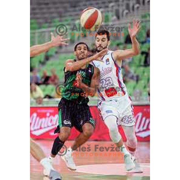 of Petrol Olimpija in action during ABA league basketball match between Petrol Olimpija and Igokea in SRC Stozice, Ljubljana on October 2, 2017