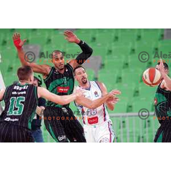of Petrol Olimpija in action during ABA league basketball match between Petrol Olimpija and Igokea in SRC Stozice, Ljubljana on October 2, 2017