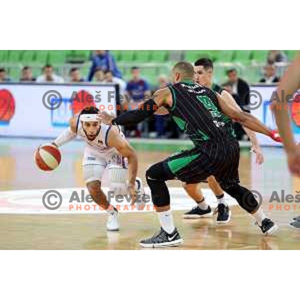 of Petrol Olimpija in action during ABA league basketball match between Petrol Olimpija and Igokea in SRC Stozice, Ljubljana on October 2, 2017
