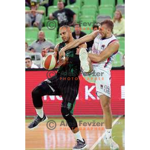of Petrol Olimpija in action during ABA league basketball match between Petrol Olimpija and Igokea in SRC Stozice, Ljubljana on October 2, 2017