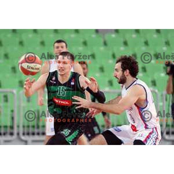 of Petrol Olimpija in action during ABA league basketball match between Petrol Olimpija and Igokea in SRC Stozice, Ljubljana on October 2, 2017