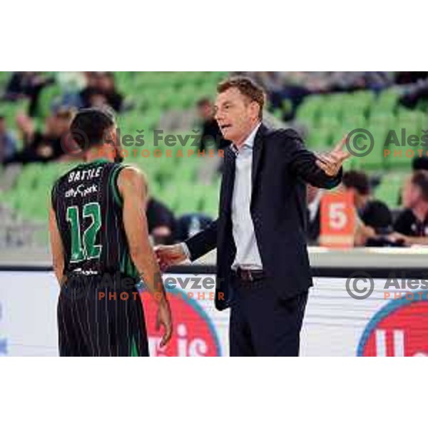 of Petrol Olimpija in action during ABA league basketball match between Petrol Olimpija and Igokea in SRC Stozice, Ljubljana on October 2, 2017