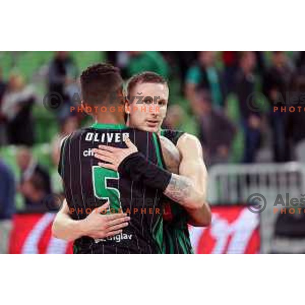 of Petrol Olimpija in action during ABA league basketball match between Petrol Olimpija and Igokea in SRC Stozice, Ljubljana on October 2, 2017