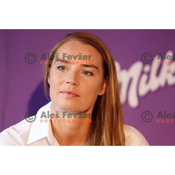 Tina Maze during Milka press conference in Lolita Cake shop in Ljubljana, Slovenia on October 3, 2017