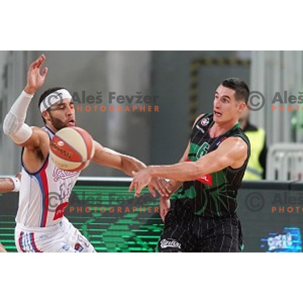 of Petrol Olimpija in action during ABA league basketball match between Petrol Olimpija and Igokea in SRC Stozice, Ljubljana on October 2, 2017
