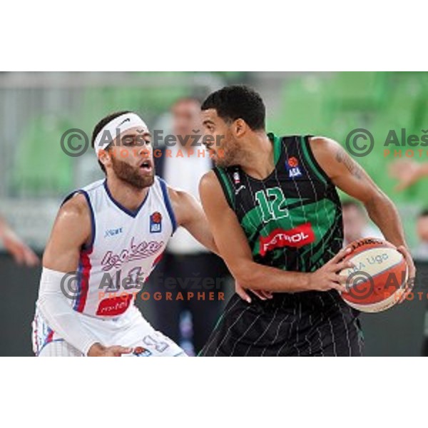of Petrol Olimpija in action during ABA league basketball match between Petrol Olimpija and Igokea in SRC Stozice, Ljubljana on October 2, 2017