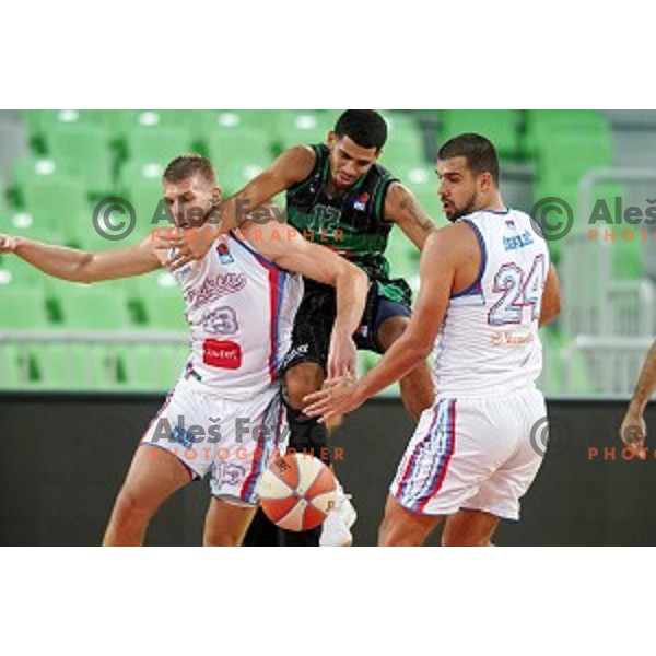 of Petrol Olimpija in action during ABA league basketball match between Petrol Olimpija and Igokea in SRC Stozice, Ljubljana on October 2, 2017