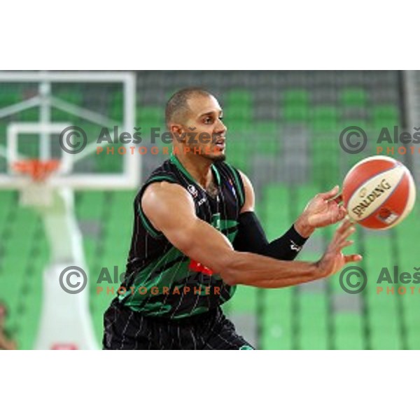 of Petrol Olimpija in action during ABA league basketball match between Petrol Olimpija and Igokea in SRC Stozice, Ljubljana on October 2, 2017