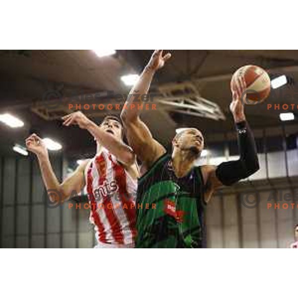 Jordan Morgan of Petrol Olimpija in action during ABA league basketball match between Petrol Olimpija and Crvena Zvezda in Tivoli Hall, Ljubljana on October 8, 2017