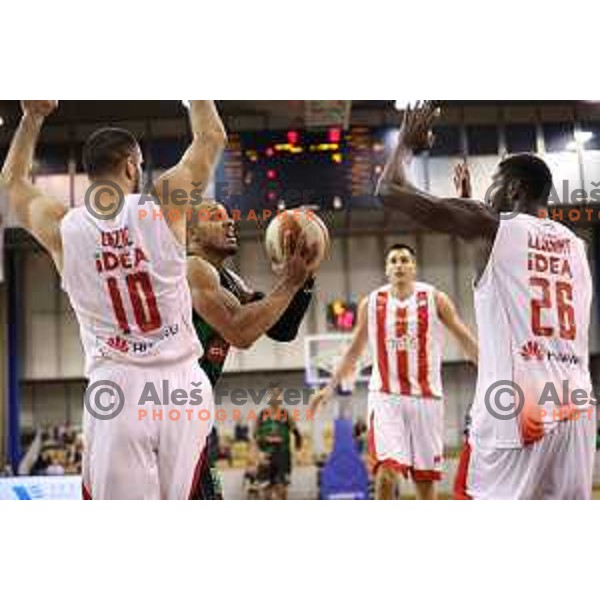 of Petrol Olimpija in action during ABA league basketball match between Petrol Olimpija and Crvena Zvezda in Tivoli Hall, Ljubljana on October 8, 2017