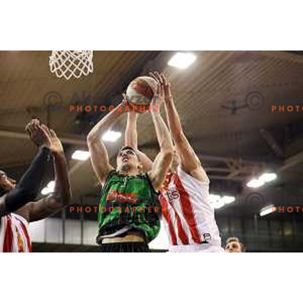Erjon Kastrati of Petrol Olimpija in action during ABA league basketball match between Petrol Olimpija and Crvena Zvezda in Tivoli Hall, Ljubljana on October 8, 2017