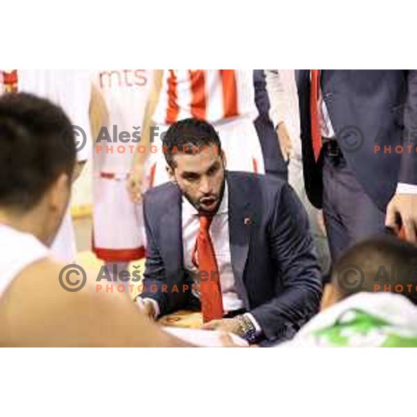of Petrol Olimpija in action during ABA league basketball match between Petrol Olimpija and Crvena Zvezda in Tivoli Hall, Ljubljana on October 8, 2017