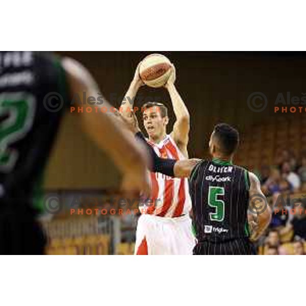 of Petrol Olimpija in action during ABA league basketball match between Petrol Olimpija and Crvena Zvezda in Tivoli Hall, Ljubljana on October 8, 2017