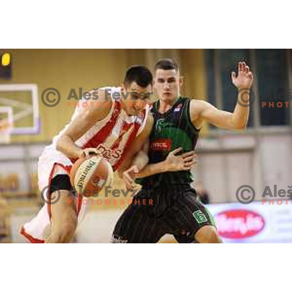 Jan Span of Petrol Olimpija in action during ABA league basketball match between Petrol Olimpija and Crvena Zvezda in Tivoli Hall, Ljubljana on October 8, 2017
