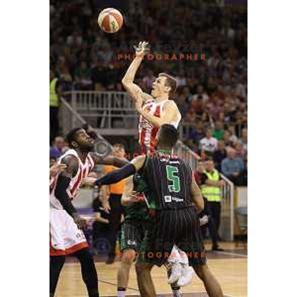 of Petrol Olimpija in action during ABA league basketball match between Petrol Olimpija and Crvena Zvezda in Tivoli Hall, Ljubljana on October 8, 2017