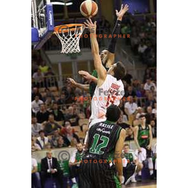 of Petrol Olimpija in action during ABA league basketball match between Petrol Olimpija and Crvena Zvezda in Tivoli Hall, Ljubljana on October 8, 2017