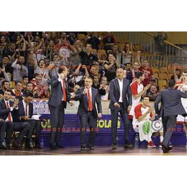 of Petrol Olimpija in action during ABA league basketball match between Petrol Olimpija and Crvena Zvezda in Tivoli Hall, Ljubljana on October 8, 2017