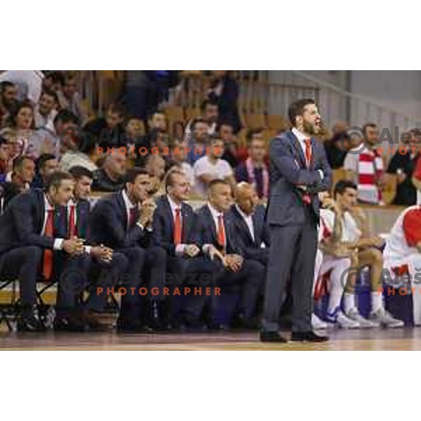 of Petrol Olimpija in action during ABA league basketball match between Petrol Olimpija and Crvena Zvezda in Tivoli Hall, Ljubljana on October 8, 2017