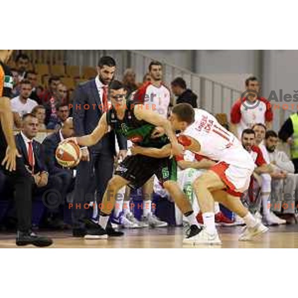 Jan Span of Petrol Olimpija in action during ABA league basketball match between Petrol Olimpija and Crvena Zvezda in Tivoli Hall, Ljubljana on October 8, 2017