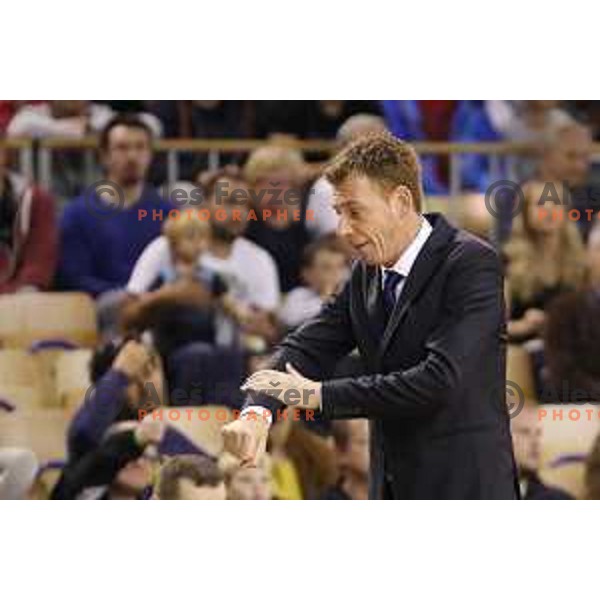 Gasper Okorn, head coach of Petrol Olimpija in action during ABA league basketball match between Petrol Olimpija and Crvena Zvezda in Tivoli Hall, Ljubljana on October 8, 2017