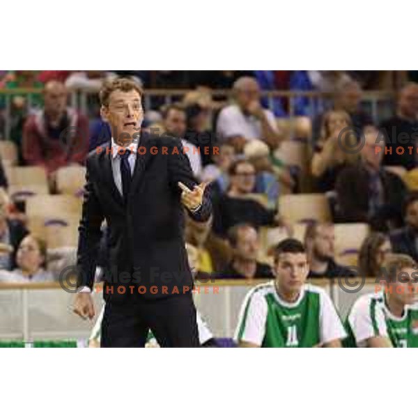 Gasper Okorn, head coach of Petrol Olimpija in action during ABA league basketball match between Petrol Olimpija and Crvena Zvezda in Tivoli Hall, Ljubljana on October 8, 2017
