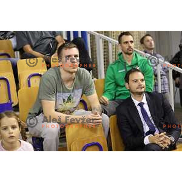 Gregor Hrovat and Matevz Zupancic of Petrol Olimpija in action during ABA league basketball match between Petrol Olimpija and Crvena Zvezda in Tivoli Hall, Ljubljana on October 8, 2017