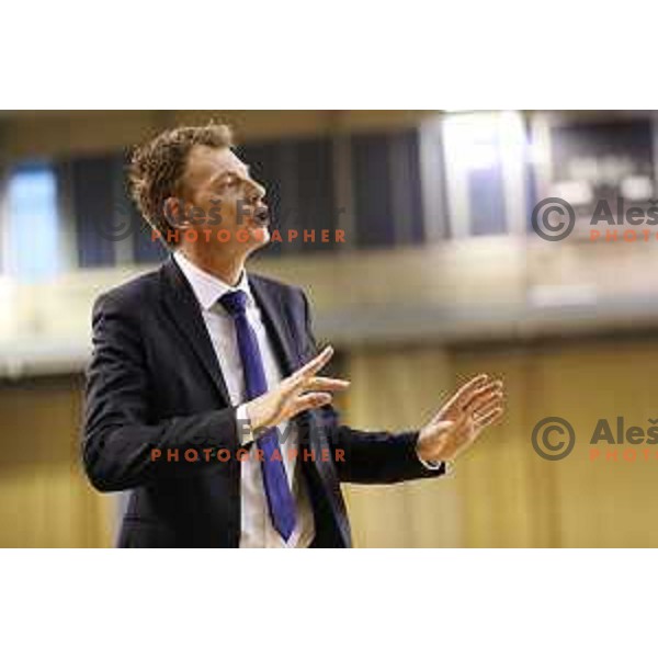 Gasper Okorn, head coach of Petrol Olimpija in action during ABA league basketball match between Petrol Olimpija and Crvena Zvezda in Tivoli Hall, Ljubljana on October 8, 2017
