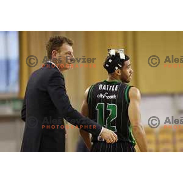 Gasper Okorn, head coach of Petrol Olimpija in action during ABA league basketball match between Petrol Olimpija and Crvena Zvezda in Tivoli Hall, Ljubljana on October 8, 2017