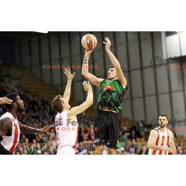 Erjon Kastrati of Petrol Olimpija in action during ABA league basketball match between Petrol Olimpija and Crvena Zvezda in Tivoli Hall, Ljubljana on October 8, 2017