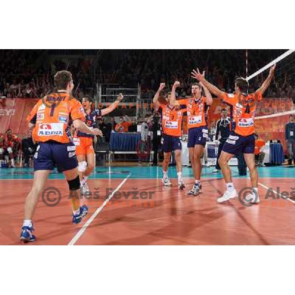 Skorc, Pajenk at volleyballl game ACH Volley Bled-Paris Volley in Indesit European Champions league, played in Ljubljana, Slovenia 12.12.2007. Photo by Ales Fevzer 