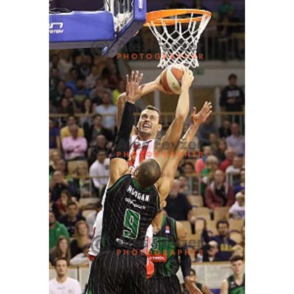 of Petrol Olimpija in action during ABA league basketball match between Petrol Olimpija and Crvena Zvezda in Tivoli Hall, Ljubljana on October 8, 2017