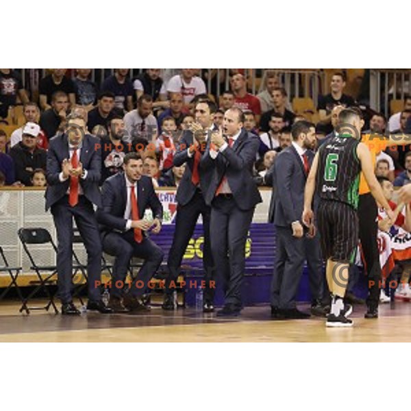 of Petrol Olimpija in action during ABA league basketball match between Petrol Olimpija and Crvena Zvezda in Tivoli Hall, Ljubljana on October 8, 2017