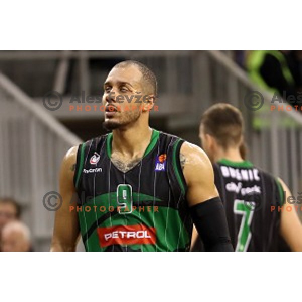 Jordan Morgan of Petrol Olimpija in action during ABA league basketball match between Petrol Olimpija and Crvena Zvezda in Tivoli Hall, Ljubljana on October 8, 2017